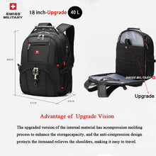 Cargar imagen en el visor de la galería, Mochila SWISS MILITARY de Gran Capacidad – Mochila Multifuncional de Viaje, Impermeable, con Puerto USB y Compatible con Portátiles de hasta 23 pulgadas
