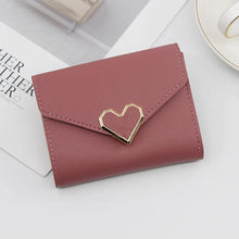 Cargar imagen en el visor de la galería, Cartera corta para mujer de estilo , con forma de corazón, triple pliegue, con múltiples ranuras para tarjetas, monedero pequeño, bolso para tarjetas y billetera para mujer.
