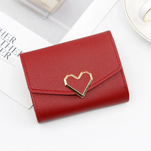 Cargar imagen en el visor de la galería, Cartera corta para mujer de estilo , con forma de corazón, triple pliegue, con múltiples ranuras para tarjetas, monedero pequeño, bolso para tarjetas y billetera para mujer.

