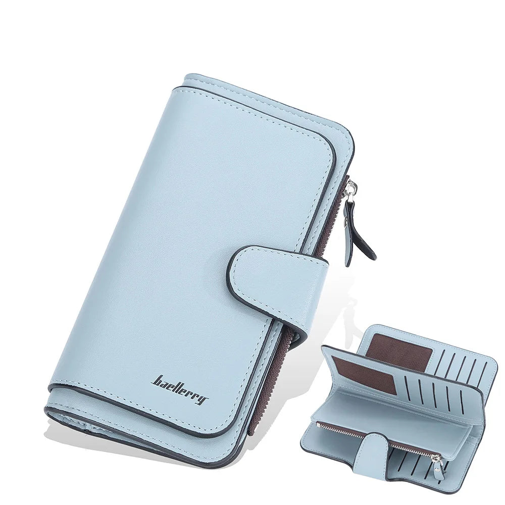 Cartera Larga de Piel para Mujer de Gran Capacidad – Billetera con Cremallera y Hebilla, Múltiples Ranuras para Tarjetas, Triple Pliegue, Monedero y Bolsa Tipo Clutch